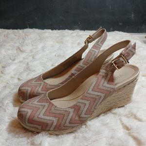 Vionic Carolina Tan Espadrilles Wedge Sandals Chevron Pattern Size US 7 EU 38